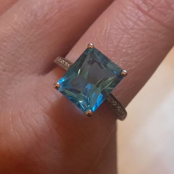 10K Topaz Diamond Solid White Gold Giant Gem Ring - Picture 7 of 16